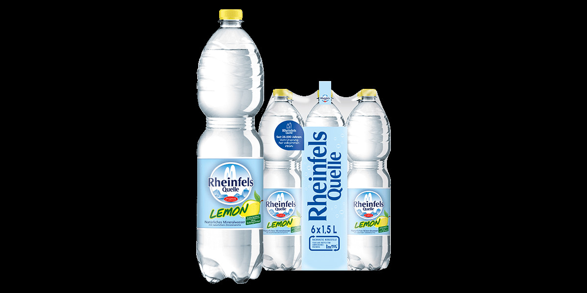 Pack mit 6 Flaschen Rheinfels Quelle Lemon in 1,5 L PET-Einweg