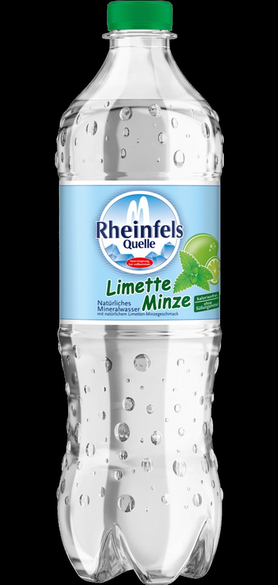 Eine Flasche Rheinfels Quelle Limette-Minze in 0,75 L PET Einweg