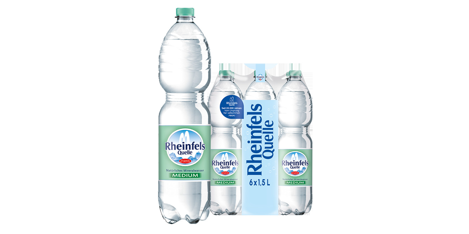 Pack mit 6 Flaschen Rheinfels Quelle Klassik in 1,5 L PET-Einweg