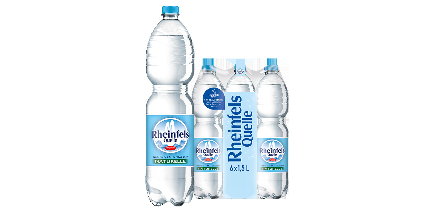 Pack mit 6 Flaschen Rheinfels Quelle Naturelle in 1,5 L PET-Einweg